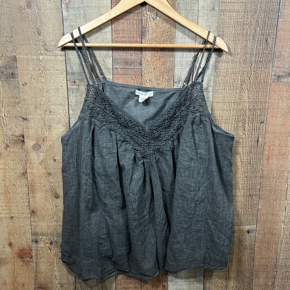 Festi by Torrid 3X Crochet Boho Tank Gray Flowy Festival Top Plus